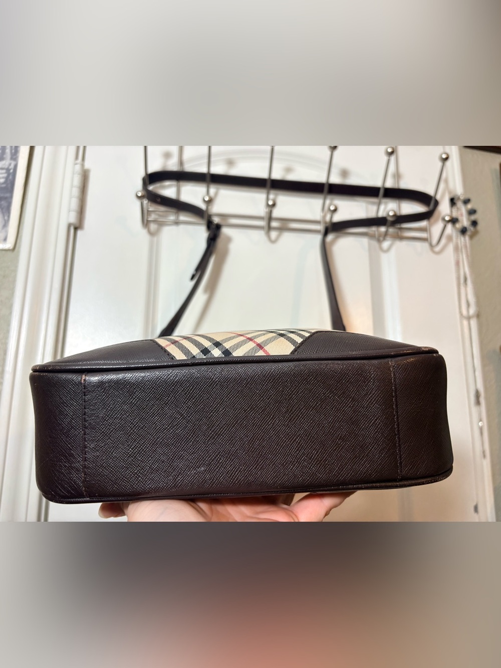 Burberry Vintage House Check Crossbody Bag Brown Saffiano Leather Trim - Picture 6 of 16